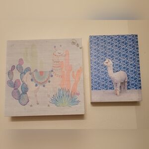 LLAMA art 2 wood pieces cute alpaca decor